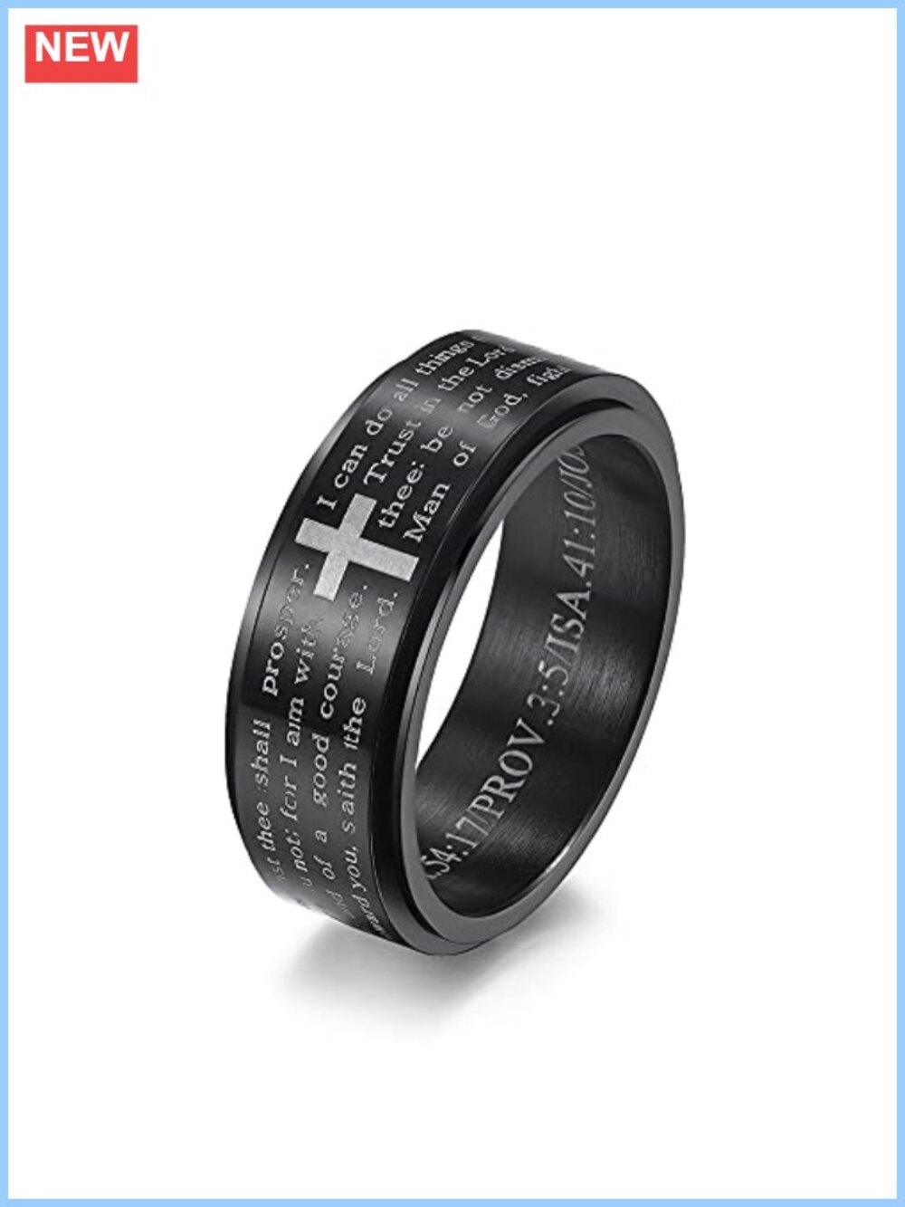 Stainless Steel Rotatable Cross Ring Faith Spinner Fidget Band Men Stress Relief